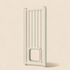 Illustration of an extra-wide walk-through pet gate with a small pet door