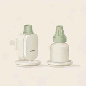 Illustration of a plug-in cat calming diffuser with a refill bottle