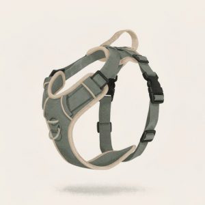 Illustration of a no-pull training harness with a front clip and chest martingale loop