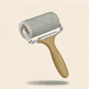 Illustration of a reusable pet hair remover roller with an internal hair chamber