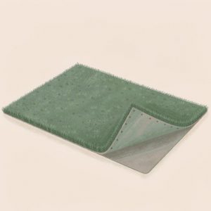 Illustration of a rectangular artificial grass pet potty pad with drainage holes
