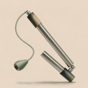 Illustration of a compact two-section travel flirt pole for dogs